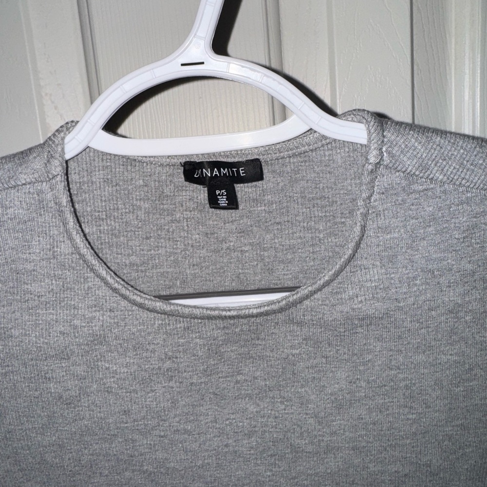 Dynamite Gray Ribbed Bodysuit - Picture 2 of 3